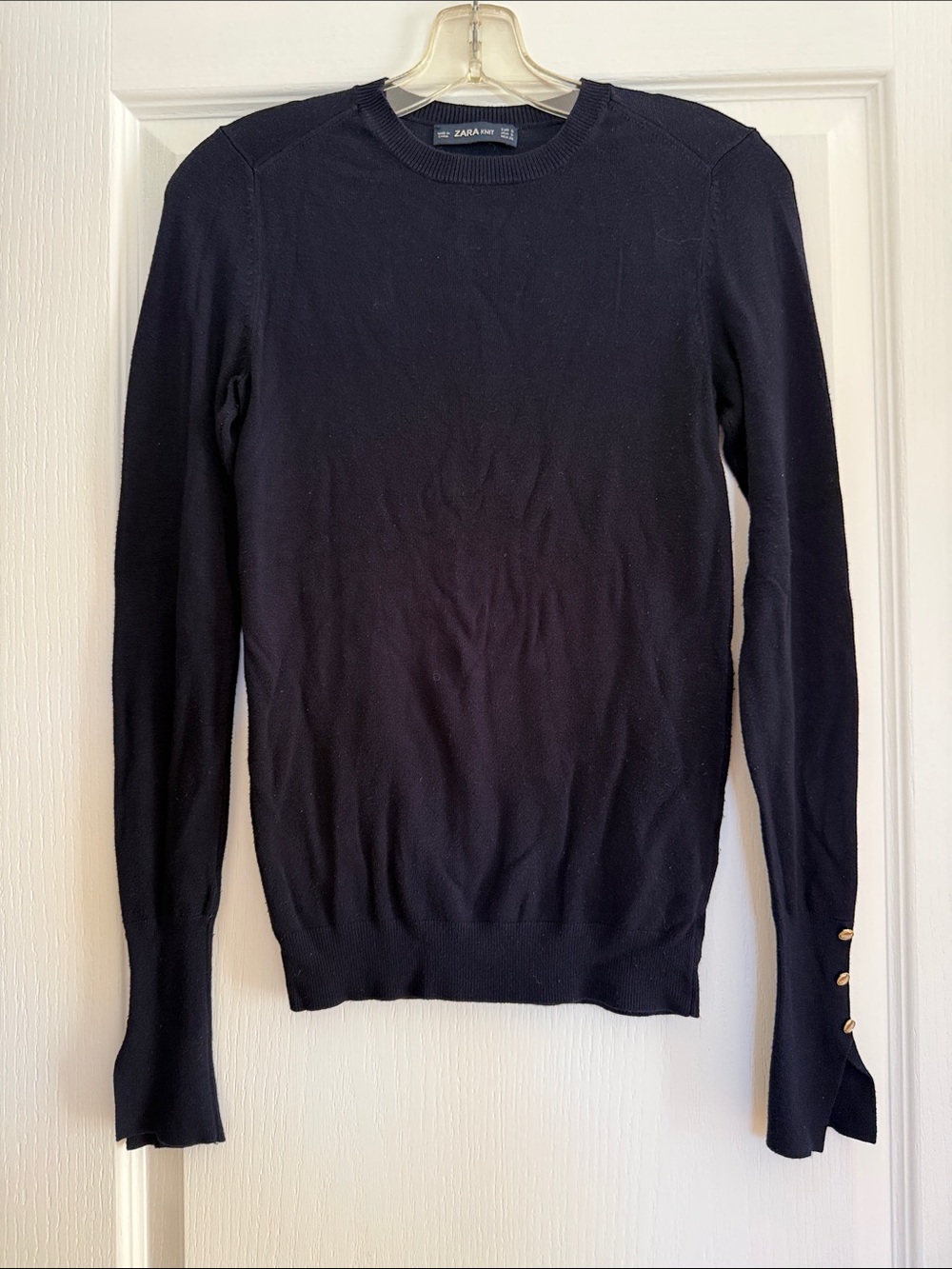 Zara Navy Crewneck Sweater with Cuff Buttons